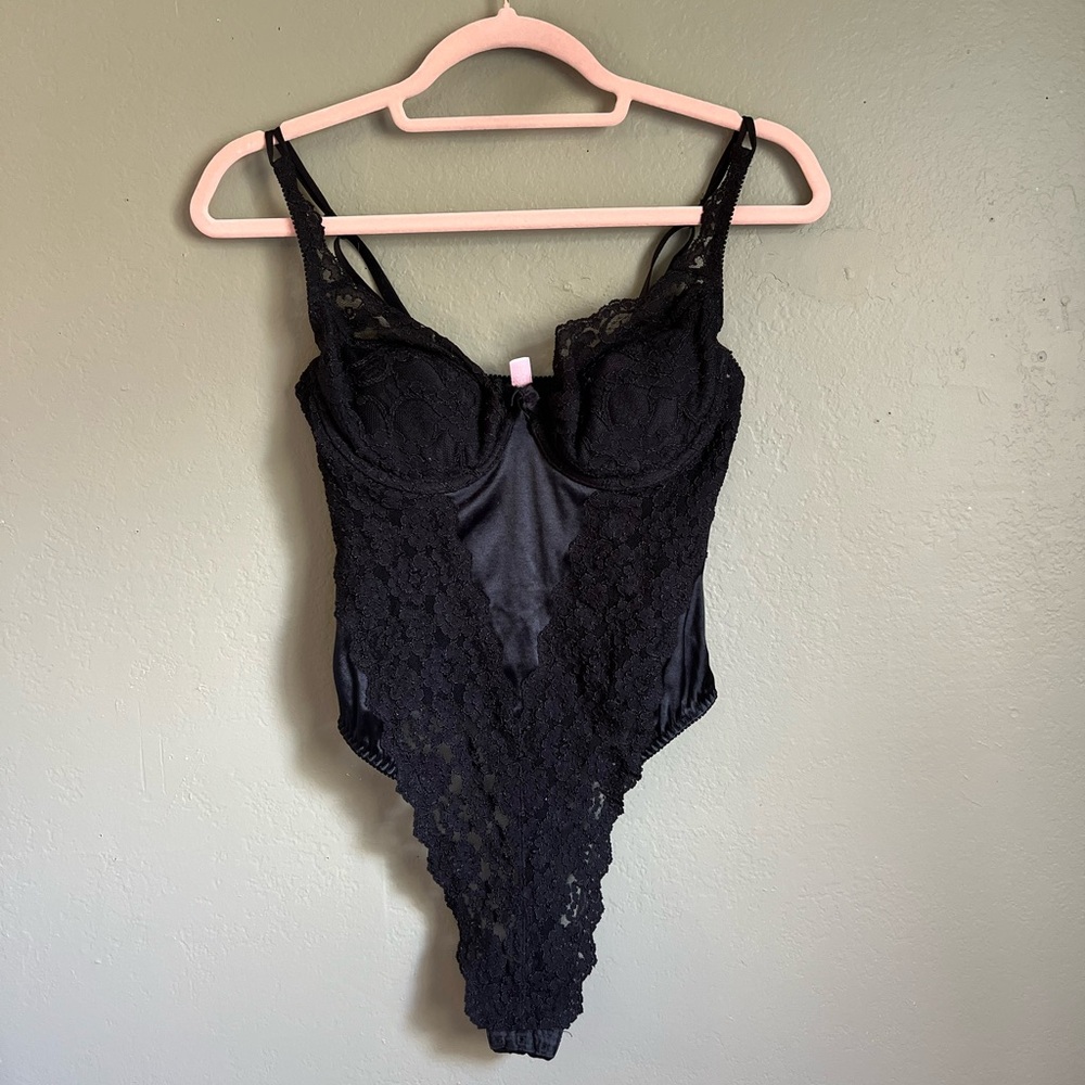 VS Black Velvet and Lace Bodysuit